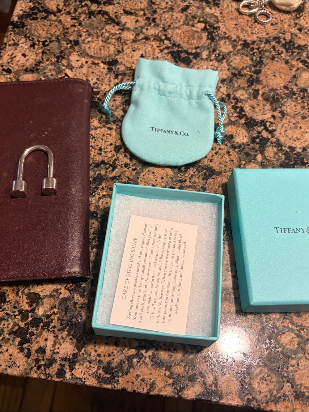 Tiffany & Co. Sterling Silver Key Ring w/Accessory Pouch + Box in Tiffany Blue